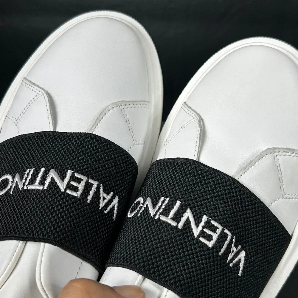 Valentino Size 9.5 White Leather Logo Slip On Sneakers Shoes NEW Maya‎ $499